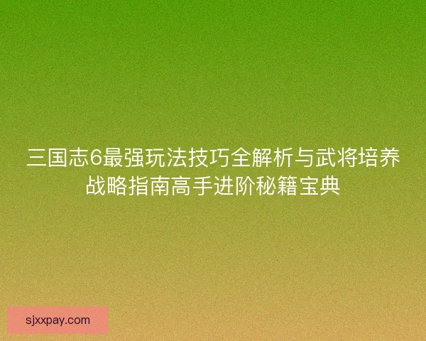 三国志6最强玩法技巧全解析与武将培养战略指南高手进阶秘籍宝典